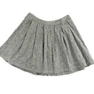 Nolitha M Black White Striped Linen‎ Blend Pleated Mini Skirt Preppy Academia